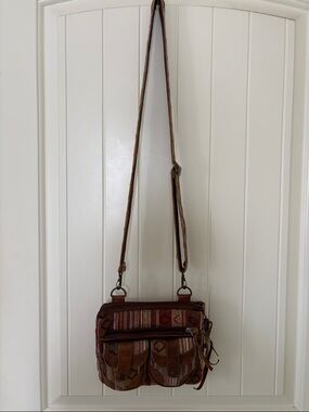 Boho Woven Crossbody Bag - Brown & Red